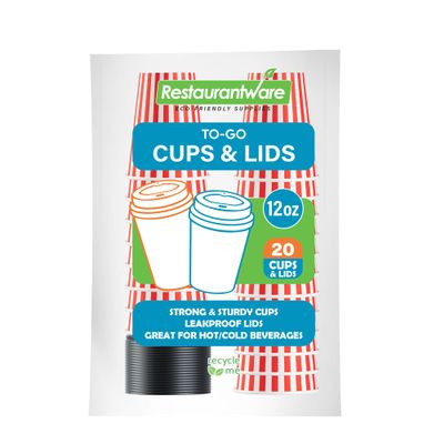 12 Ounce Disposable Coffee Cups With Lids, 20 Hot Cups With Lids - Sleeves Sold Separately, Single Wall, Red And White Stripe Paper Coffee Cups, For All Kinds Of Beverages - Restaurantware