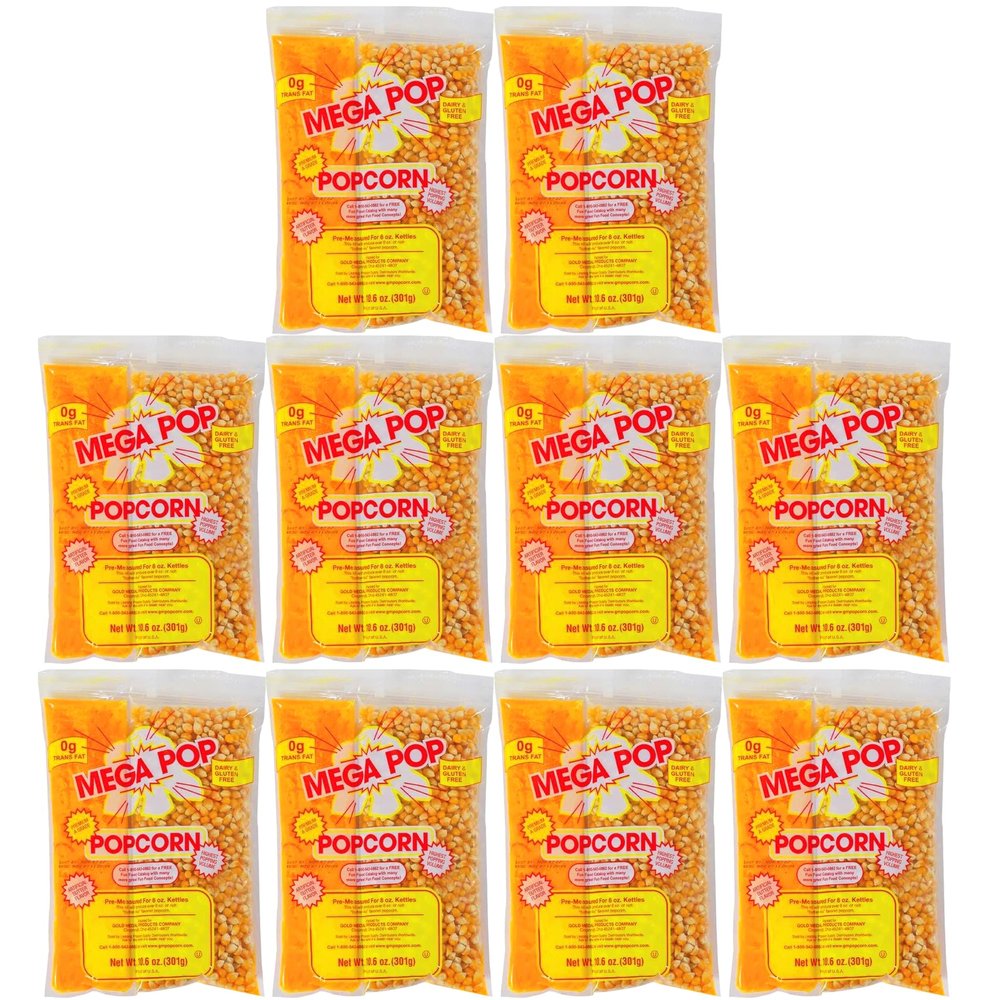 Mega-pop Popcorn (10 count) Oil and Salt Kit with Coconut Oil - Flavored Popcorn - Butter Corn/Oil/Salt Kits 10.6 Oz