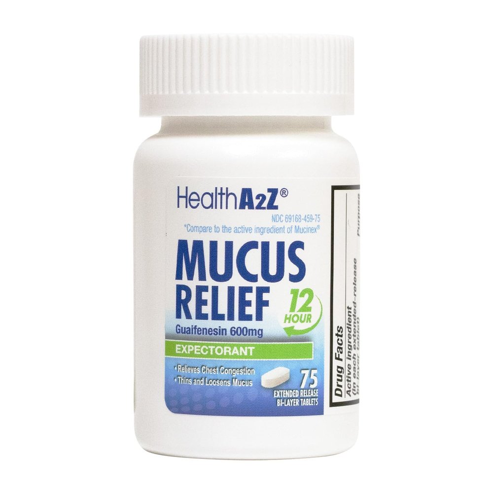 HealthA2Z Mucus Relief | Guaifenesin 600 mg | 12 Hour | No Benzene | Expectorant | Relieves Chest Congestion | Thins and Loosens Mucus | Extended Release (75 Counts)