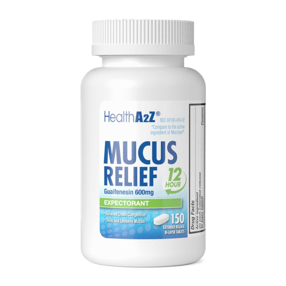 HealthA2Z Mucus Relief | Guaifenesin 600 mg | 12 Hour | No Benzene | Expectorant | Relieves Chest Congestion | Thins and Loosens Mucus | Extended Release (150 Counts)