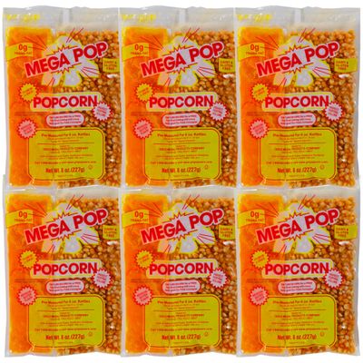 Mega-pop Popcorn (6 count) Oil and Salt Kit with Coconut Oil - Flavored Popcorn - Butter Corn/Oil/Salt Kits 8 Oz