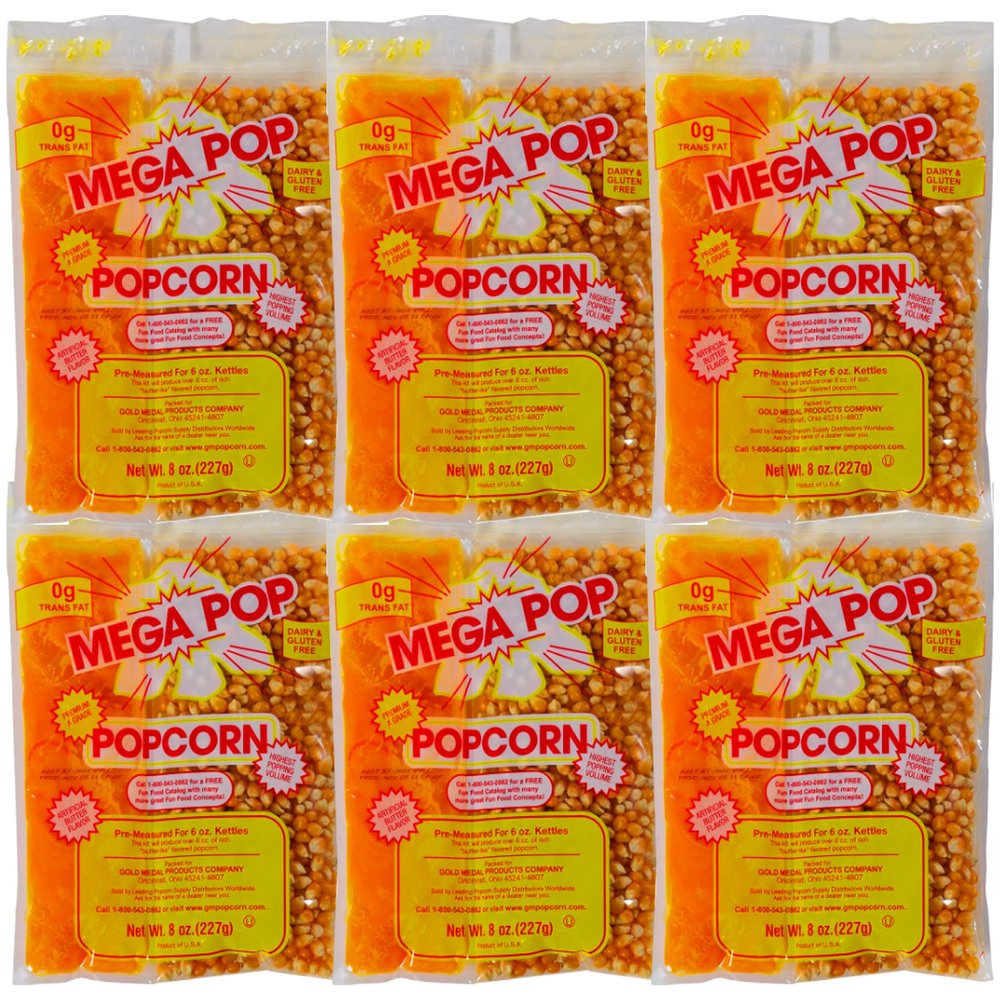 Mega-pop Popcorn (6 count) Oil and Salt Kit with Coconut Oil - Flavored Popcorn - Butter Corn/Oil/Salt Kits 8 Oz