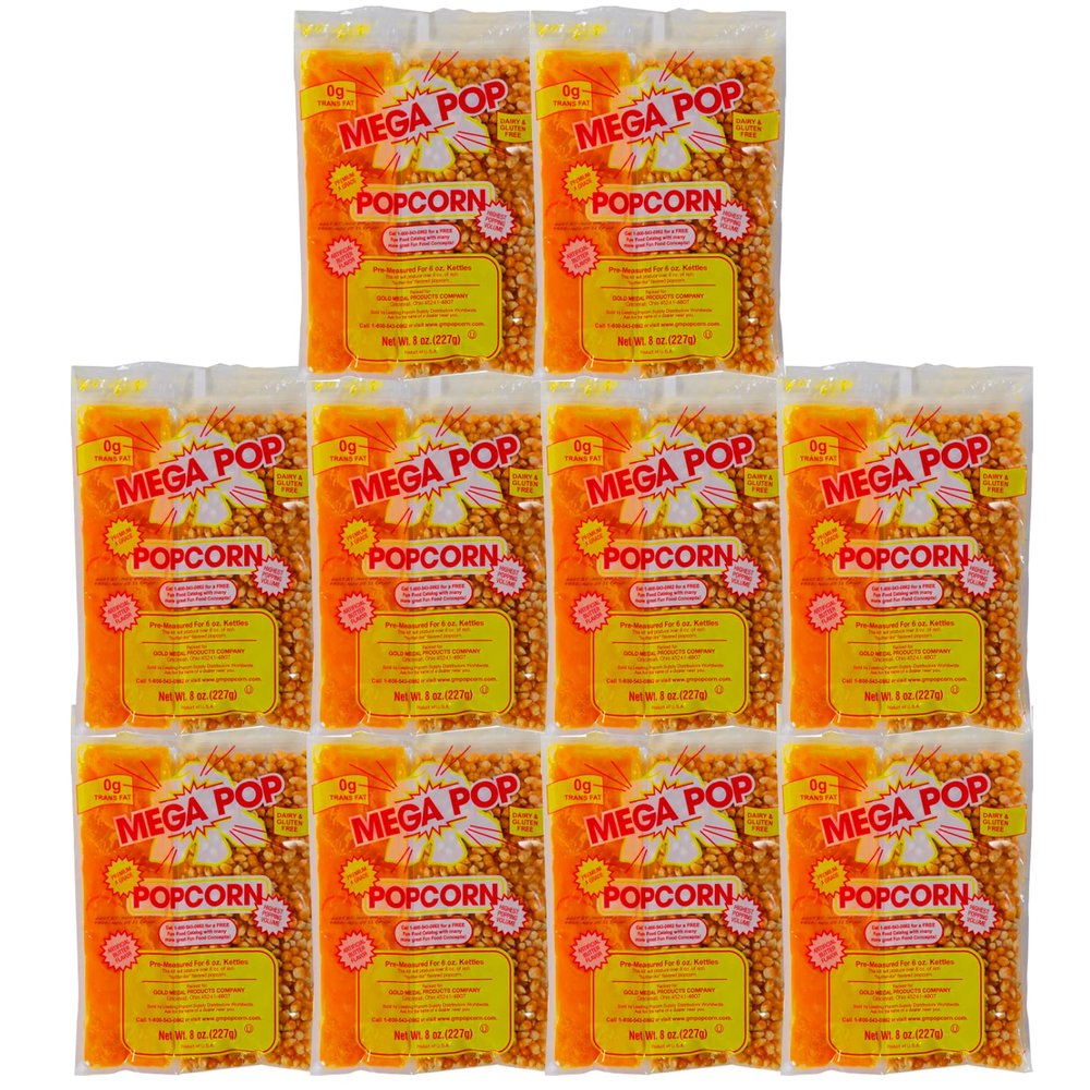 Mega-pop Popcorn (10 count) Oil and Salt Kit with Coconut Oil - Flavored Popcorn - Butter Corn/Oil/Salt Kits 8 Oz