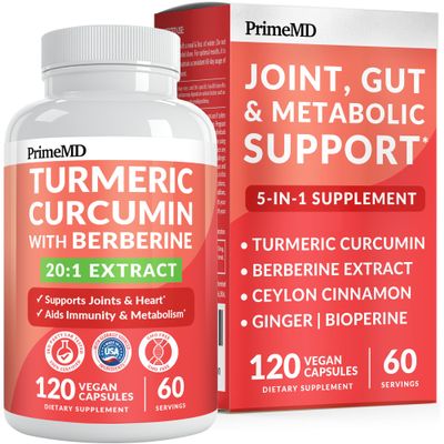 5-in-1 Organic Turmeric Curcumin Supplement (4210mg) with Berberine, Ceylon Cinnamon Bioperine and Ginger Supplements for Joint, Heart, Gut, & Metabolic Support (60 Servings)