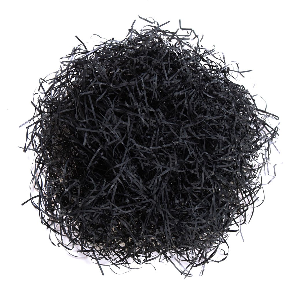 Gloreyan 1/2LB Halloween Shredded Paper Filler, Black Raffia Paper for Gift Wrapping Basket Filling Birthdays Party Supply(Black)