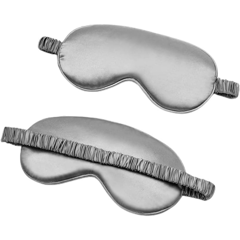 2-Pack Silk Sleep Mask 100% Mulberry Silk Eye Mask for Sleeping for Women& Men, Sleeping Blindfold Eyemask,Black (Grey,One Size)