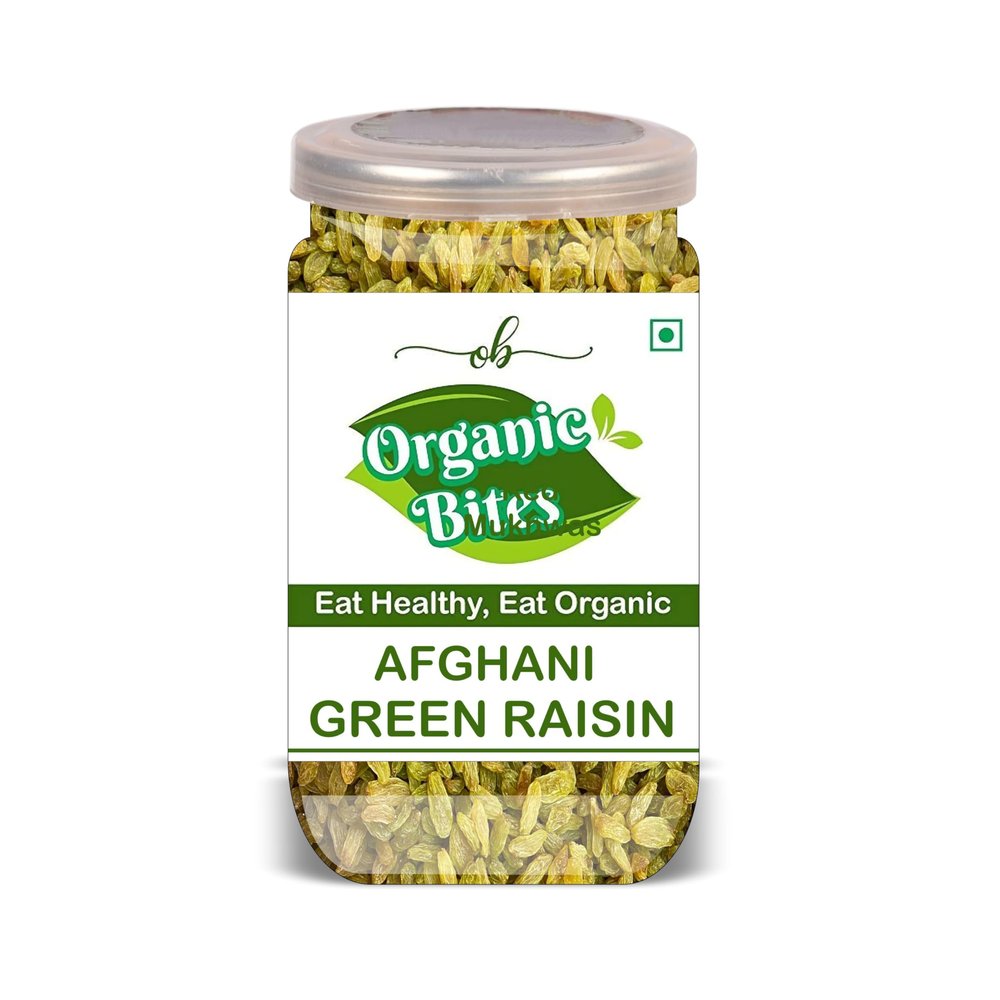 ORGANIC BITES Afghani Green Raisin 300 Gram Airtight Container