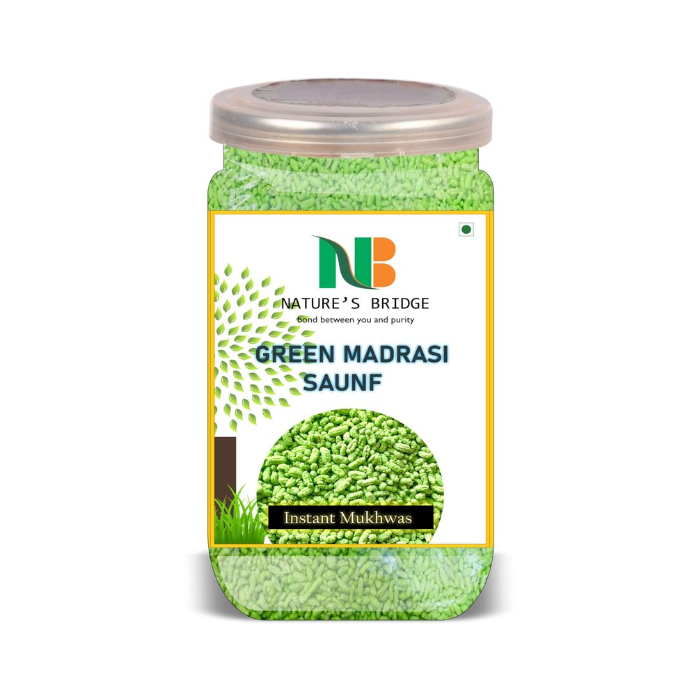 NATURE'S BRIDGE Green Madrasi Saunf 500 Gram Airtight Container