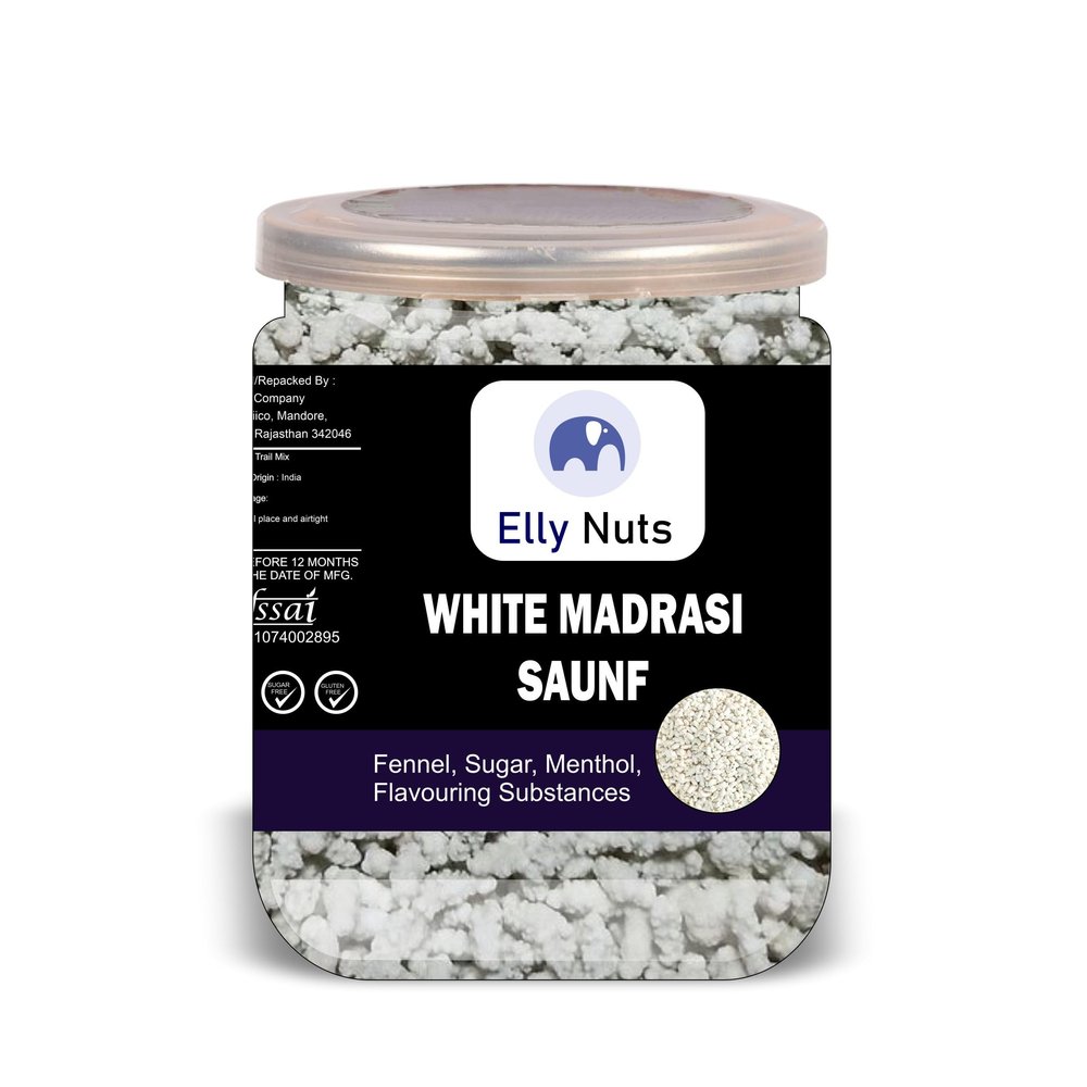 ELLY NUTS White Madrasi Saunf 300 Gram Airtight Container