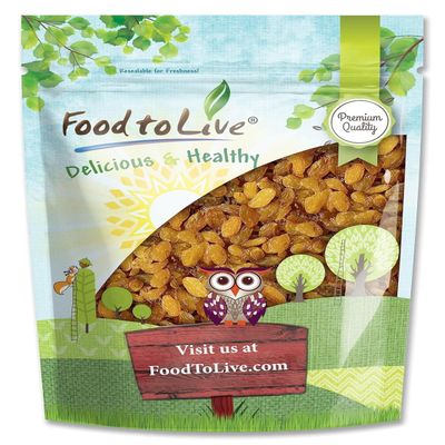 Food to Live California Jumbo Golden Raisins, 2 Pounds Seedless, Sun-Dried, No Added Oil, No Added Sugar, Kosher, Vegan, Raw, Bulk