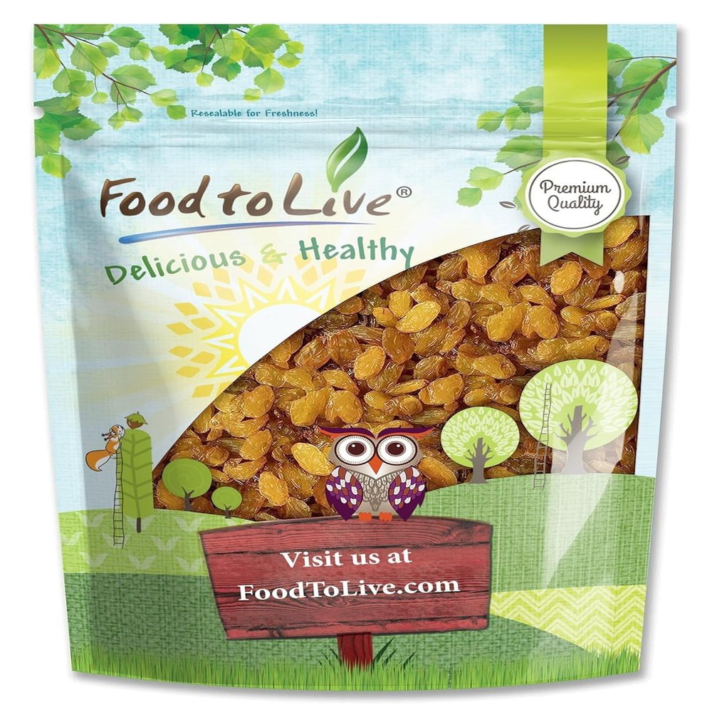 Food to Live California Jumbo Golden Raisins, 2 Pounds  Seedless, Sun-Dried, No Added Oil, No Added Sugar, Kosher, Vegan, Raw, Bulk