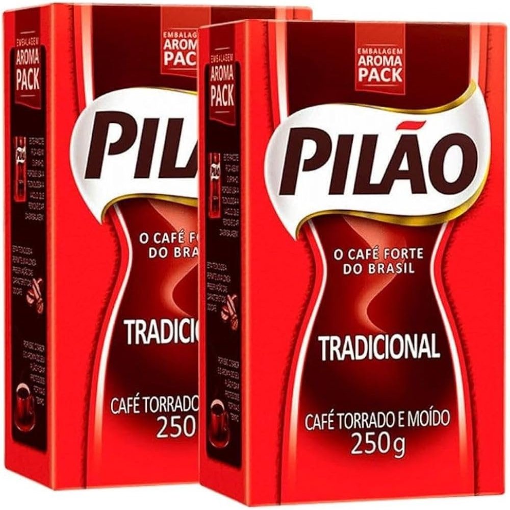 BRAZILIAN CORNER Pilo Roasted and Ground Coffee 2x 8.80 oz | Caf Pilo Torrado e Modo 2x 250g (PACK OF 02)