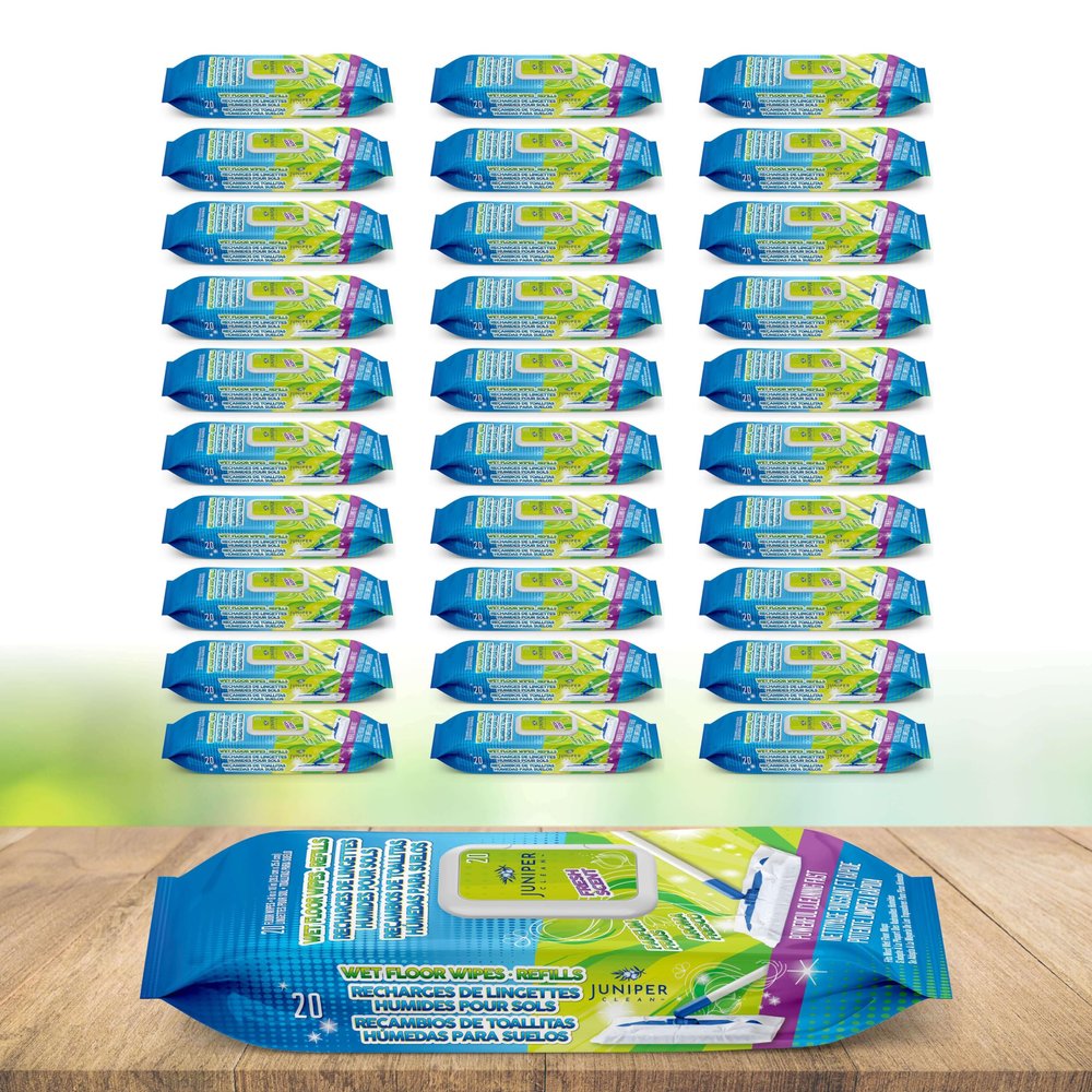 Juniper CLEAN Wet Floor Wipes, Multi Surface Floor Cleaner Wet Mop Pads Fit Swiffer Sweeper Mop, Fresh Scent & Plant-Based Textured Cloth Trap Absorb Dirt, 20 Count (Pack of 30)