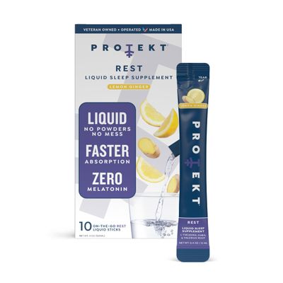PROTEKT GABA L Theanine Supplement | Melatonin-Free Sleep Aid for Adults | Valerian Root for Night Support & Restful Sleep | GABA Calm Liquid Drink Mix for Adults | Lemon Ginger, Pack of 10