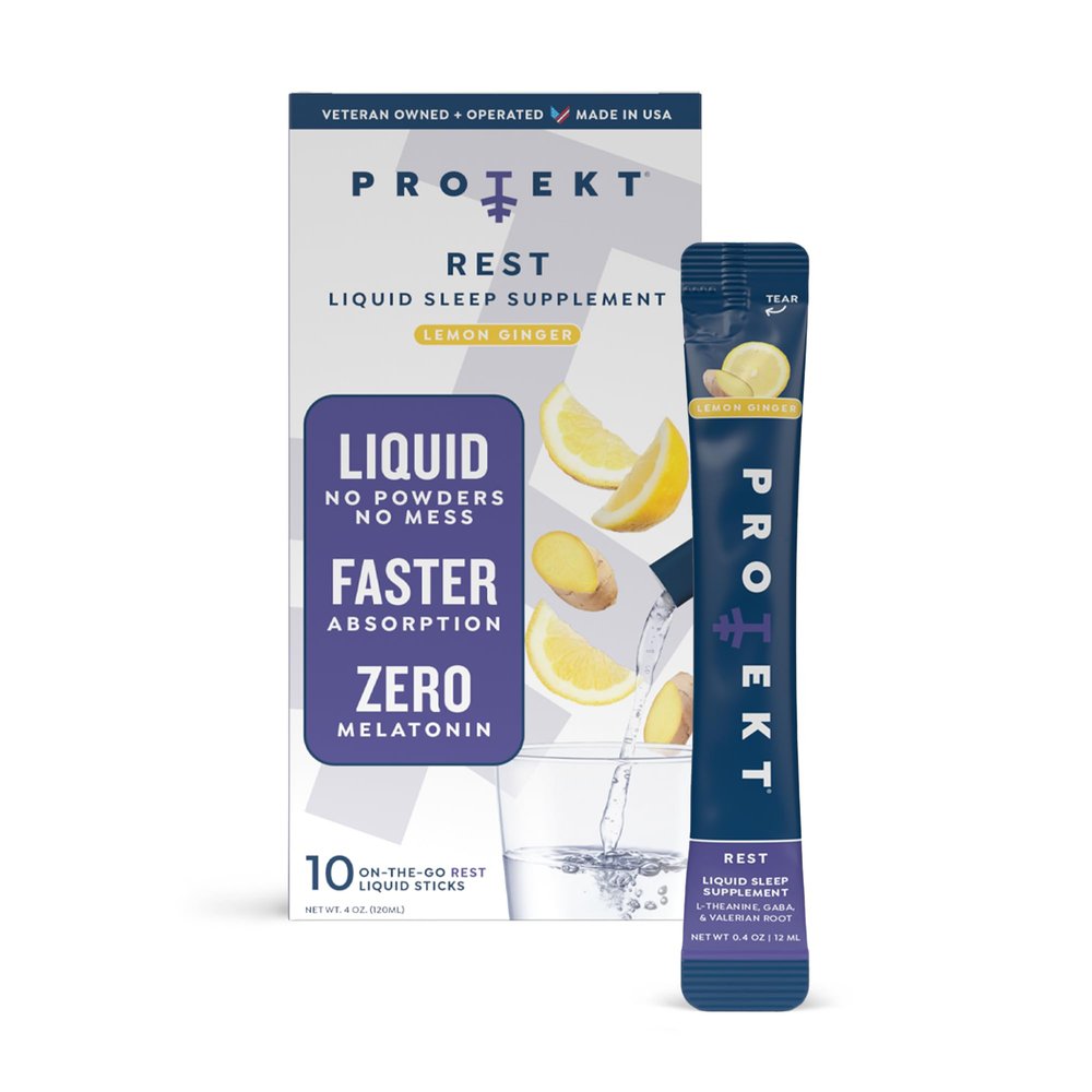 PROTEKT GABA L Theanine Supplement | Melatonin-Free Sleep Aid for Adults | Valerian Root for Night Support & Restful Sleep | GABA Calm Liquid Drink Mix for Adults | Lemon Ginger, Pack of 10