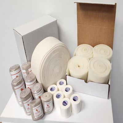 ULTRA THERAPY SUPPLIES Double Leg Lymphedema Compression Kit  Multi-Layer Compression System with Stockinette, Artiflex Soft Cotton Padding, Short Stretch Bandages, Foam Rolls, and Silk Tape, White