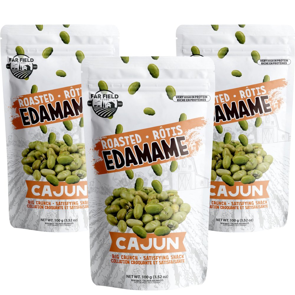 Far Field - Crunchy Roasted Edamame Beans, (Cajun), High Protein Snack packed with 42 g of Plant Protein, Keto Friendly with Low Carb, Low Calorie Healthy Snacks For Adults and Kids, (3 Pack)