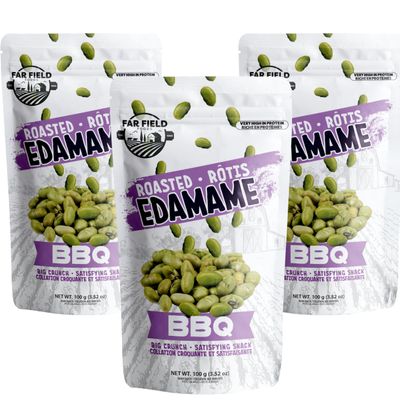 Far Field - Crunchy Dry Roasted Edamame Beans, (BBQ), High Protein Snack Packed with 42 g of Plant Protein, Keto Friendly with Low Carb, Low Calorie Healthy Snacks For Adults and Kids, (3 Pack)