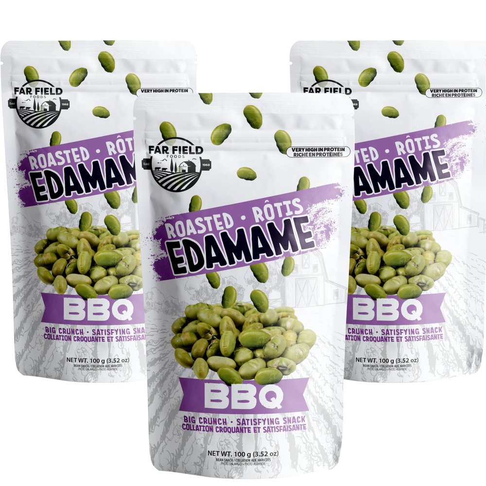 Far Field - Crunchy Dry Roasted Edamame Beans, (BBQ), High Protein Snack Packed with 42 g of Plant Protein, Keto Friendly with Low Carb, Low Calorie Healthy Snacks For Adults and Kids, (3 Pack)