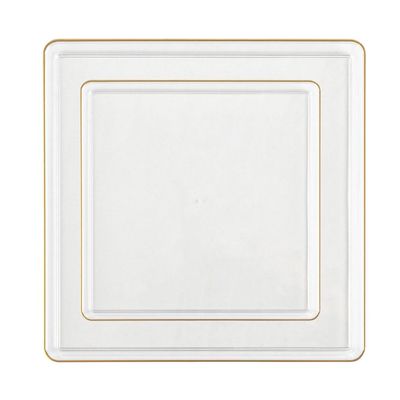 EcoQuality Combo Set 7.75" Dessert Plates and 10.75" inch Square Clear Plastic Plates with Gold Rim, Disposable China Like Party Plate, Heavy Duty Dinner Charger Plate, Salad, Wedding, Tableware (30)