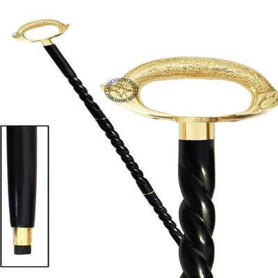 Brass Walking Cane Rosewood Designer Wooden Walking Stick with Brass Handle Gift for Men & Women 37 inch (FRFS) (Black 2)