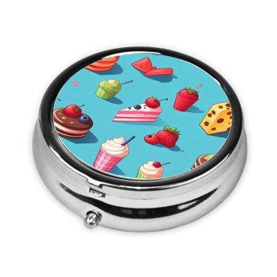 ZhongGuo Food Print Printed Pill Organizer,Round Travel Pill Organizer Mini Medicine Pill Box for Purse Iron Plating