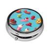 ZhongGuo Food Print Printed Pill Organizer,Round Travel Pill Organizer Mini Medicine Pill Box for Purse Iron Plating view 1
