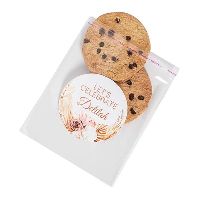 Fun Express Personalized Boho Neutral Clear Plastic Cookie Bags, 5" x 5", Bulk 144 Pieces