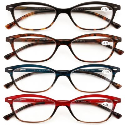 V.W.E. 4 Pairs Women 2tone Tortoise Reading Glasses - Spring Hinge Lightweight Reader (4 Pairs Assorted, 2.75, x)