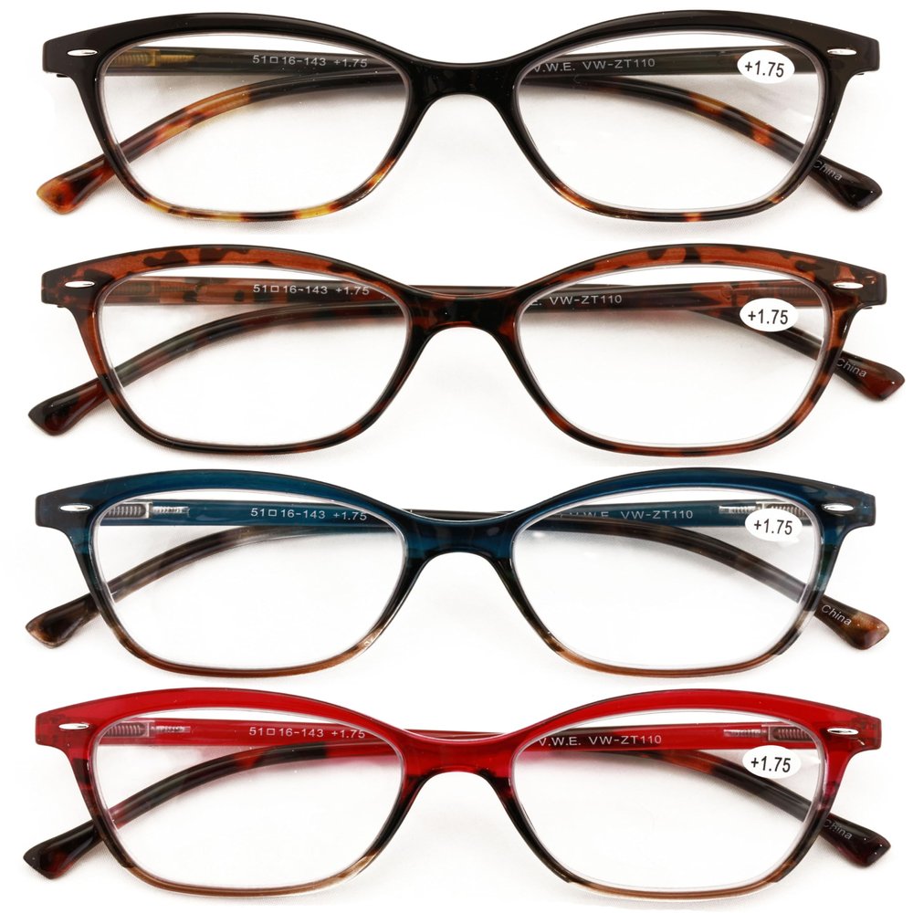V.W.E. 4 Pairs Women 2tone Tortoise Reading Glasses - Spring Hinge Lightweight Reader (4 Pairs Assorted, 2.75, x)