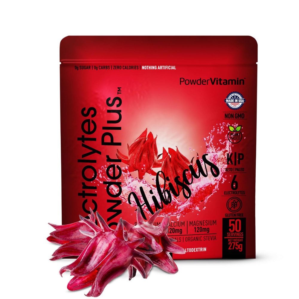 Electrolytes Powder Plus (50 Servings), 0 Calorie Keto, 0 Sugar, No Maltodextrin,1000mg Potassium,120mg Calcium,120mg Magnesium, Hydration Powder (50 Servings, Hibiscus)