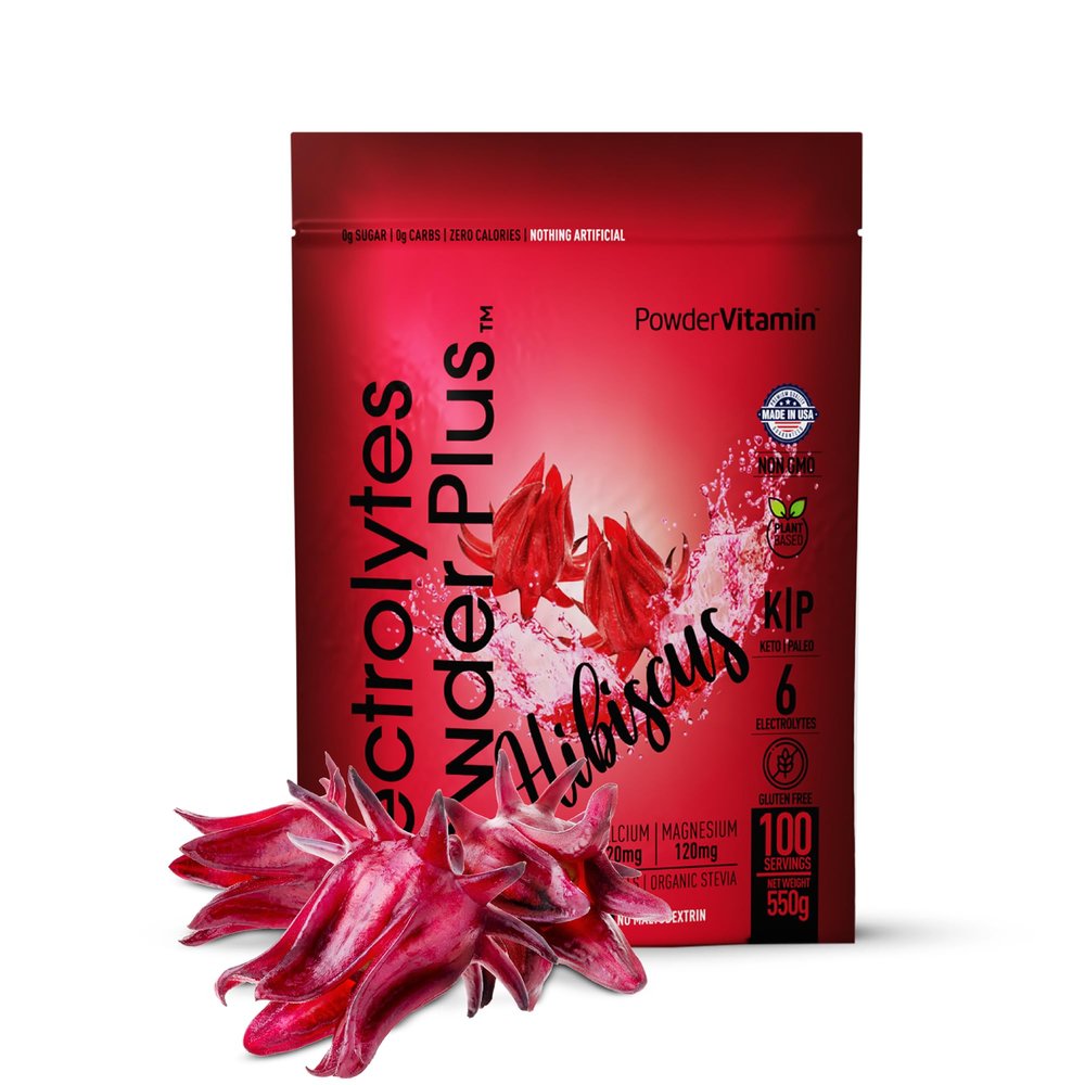 PowderVitamin Electrolytes Powder Plus (100 Servings) Hibiscus Electrolyte Powder Zero Calorie Keto,0 Sugar, No Maltodextrin,1000mg Potassium,120mg Calcium,120mg Magnesium, Hydration Powder