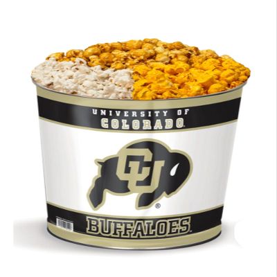 Colby Ridge 3 Way Football Popcorn Tin - White, Caramel, and Cheese Gourmet Craft Popped Gluten Free (3 Gallon - Colorado)
