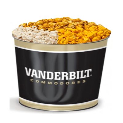 Colby Ridge 3 Way Football Popcorn Tin - White, Caramel, and Cheese Gourmet Craft Popped Gluten Free (3 Gallon - Vanderbilt)