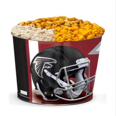 Colby Ridge 3 Way Football Popcorn Tin - White, Caramel, and Cheese Gourmet Craft Popped Gluten Free (2 Gallon - Falcons)