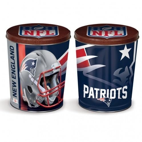 Colby Ridge 3 Way Football Popcorn Tin - White, Caramel, and Cheese Gourmet Craft Popped Gluten Free (3 Gallon - Patriots)