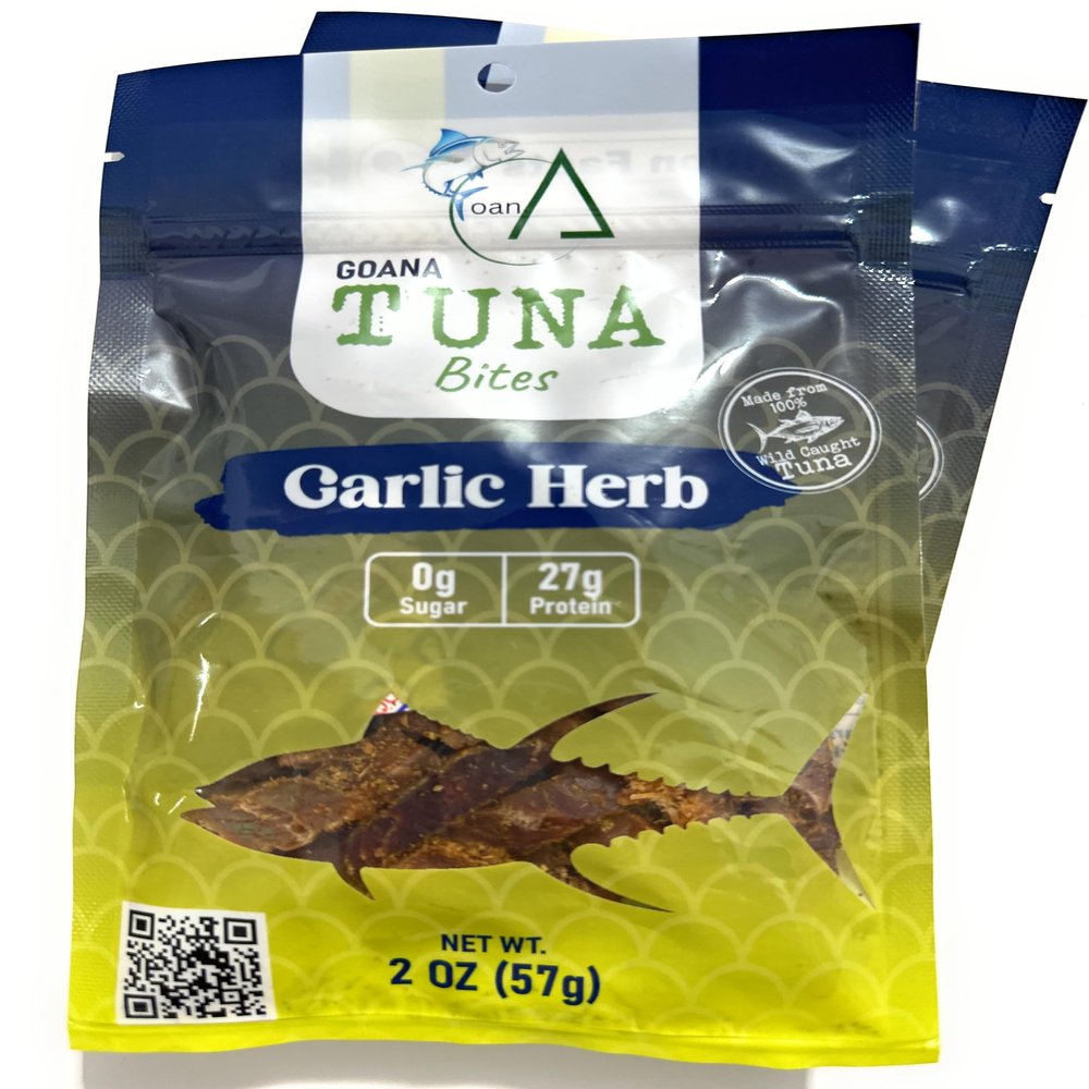 GOANA Tuna Jerky Bites, Garlic Herb, High Protein Fish Snack, Wild Caught Ahi Tuna, Keto Paleo Low Carb, Sugar Free, Gluten Free, Low Sodium, 2 oz (2 Pack)