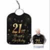 21th Birthday Adult Bib for Eating with Crumb Catcher,Washable & Waterproof Terry Cloth Adjustable Elderly Women Men Adult Bibs Funny Apron Reusable Clothing Protector Star Cake Fireworks Golden Black view 2