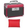 LOCKCURX Secure Medicine Lock Box with Key, Childproof Metal Medication Storage Organizer for Home & Travel, Layered Aluminum First Aid Box, Portable & Durable  11.2" x 7.6" x 7.6" Black & Red view 1