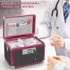 LOCKCURX Secure Medicine Lock Box with Key, Childproof Metal Medication Storage Organizer for Home & Travel, Layered Aluminum First Aid Box, Portable & Durable  11.2" x 7.6" x 7.6" Black & Red view 3