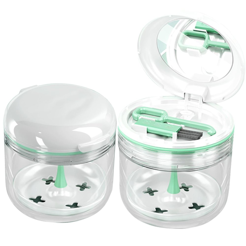 Aidarmoll Denture Bath CupRetainer Cleaner Case Box,Night Mouth Guard Case Holder,Storage Soak Container with Drain Tray for Travel Cleaning with Mirror and Brush