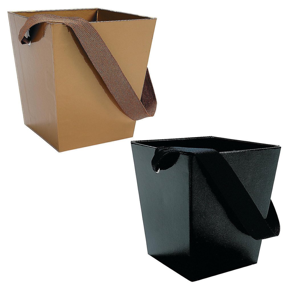 Fun Express Cardboard Buckets with Ribbon Handle Kit Gold & Black - 12 Pieces