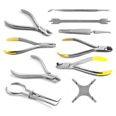 10 Piece Dental Laboratory Orthodontic Kit, Bracket Holding Placing Pliers Tweezers, Distal End Cutter, Bracket Remover Pliers, Bracket Height Gauge