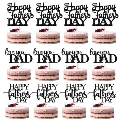12 Pcs Happy Father's Day Cake ToppersFather's Day Love You Dad,Happy Birthday Dad Cake Decorations,Thanks Dad Best Dad Ever Cake Picks for Father's Day Birthday Party Cake Supplies