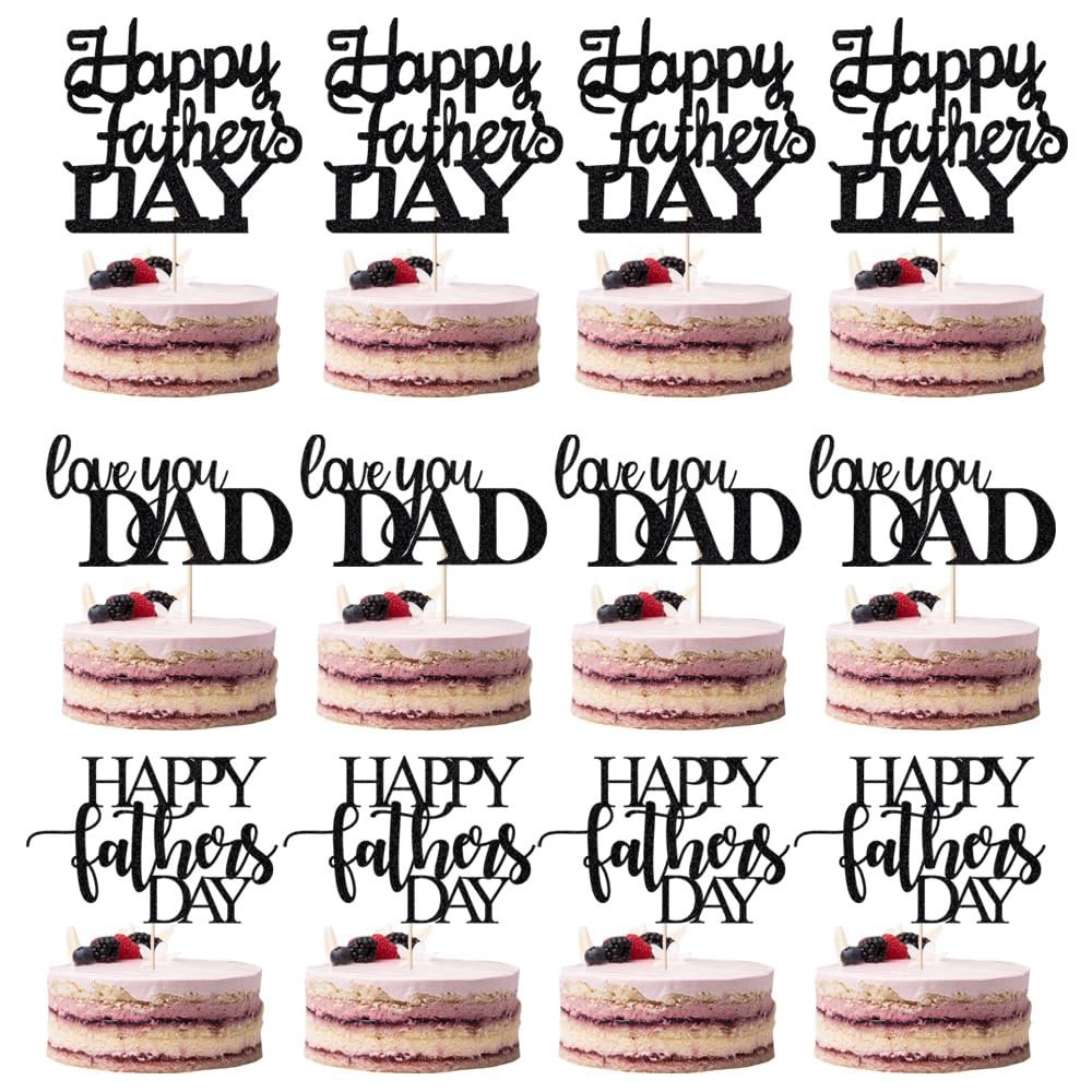 12 Pcs Happy Father's Day Cake ToppersFather's Day Love You Dad,Happy Birthday Dad Cake Decorations,Thanks Dad Best Dad Ever Cake Picks for Father's Day Birthday Party Cake Supplies