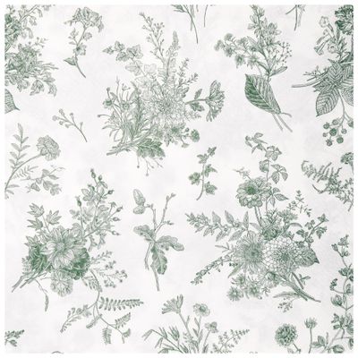 100Pcs Floral Luncheon Napkins Sage Green White Disposable Paper Napkins 6.5 Inch Spring Summer Flowers Hand Towel for Wedding Bridal Baby Shower Birthday Tableware Decorations