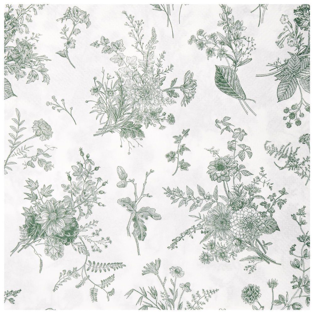 100Pcs Floral Luncheon Napkins Sage Green White Disposable Paper Napkins 6.5 Inch Spring Summer Flowers Hand Towel for Wedding Bridal Baby Shower Birthday Tableware Decorations