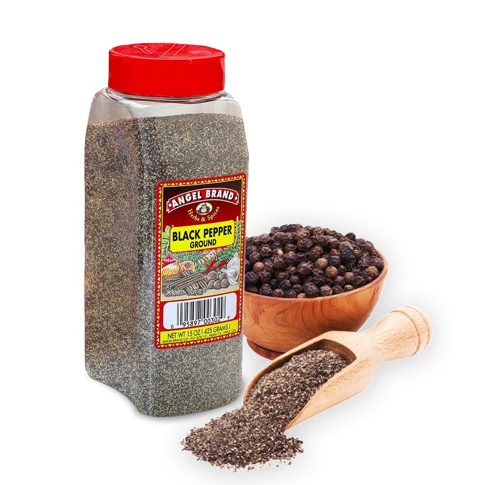Angel Brand Black Pepper Ground 15 oz Bottle  Fine Ground Black Pepper Powder for Cooking, Seasoning, and Spices  Rich Flavor and Aroma  Perfect for Everyday Use  16oz Resealable Pack