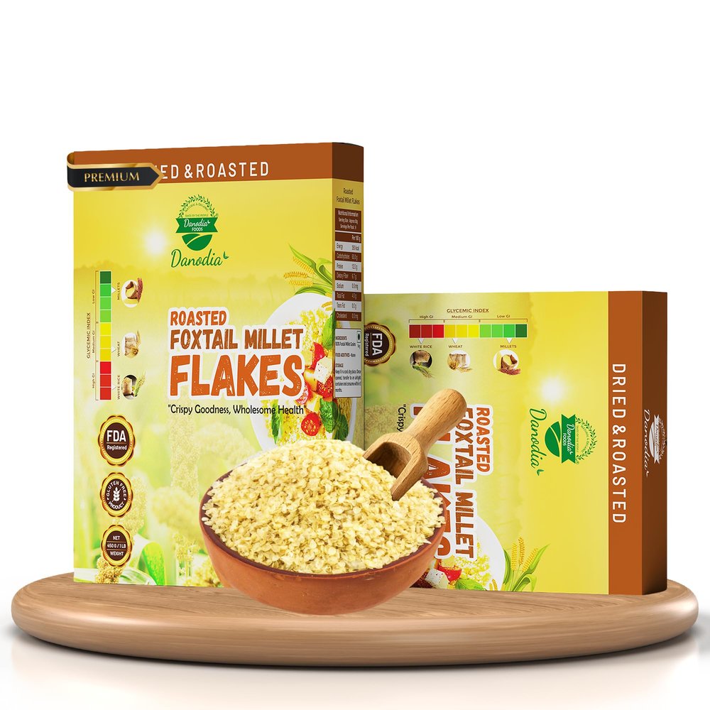 Danodia Foods Organic Foxtail Millet Flakes (450g/17oz) | Roasted & Ready-to-Eat | Ideal for Porridge, Puddings, Desserts & Smoothie Bowls | Gluten-Free & Nutritious | High Fiber & Vegan Protein