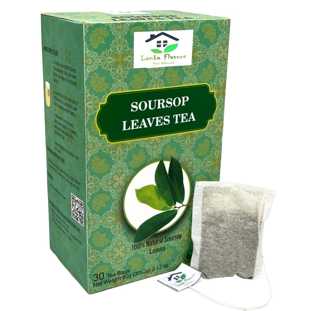 100% Natural Soursop Leaves Tea 30 x 2g Teabags Hoja De Guanabana Entera Natural Herbs Leaf Tea Bags Dried Graviola Hand Harvested from Sri Lanka/Ceylon - Lanka Flavors Feel Different